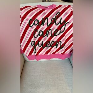 QUEEN OF SPARKLES Red and Pink Candy Cane Queen Sweater